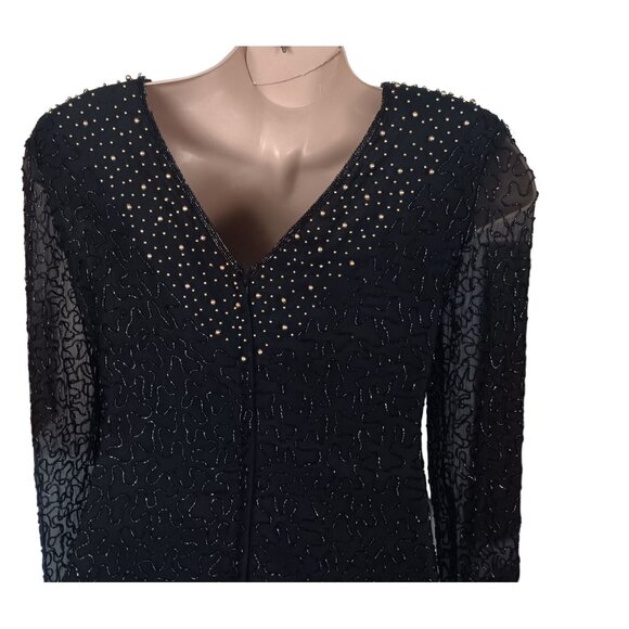 Beaded Drama Special Occasion Womens Dress Size 16 Black Long Sleeve - Picture 6 of 8